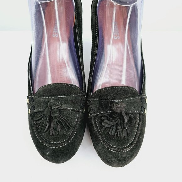 Nara Shoes Tasseled Penny Loafer Pumps 8.5 Dark Green Block Heel Leather Preppy - Picture 5 of 14